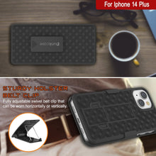 Load image into Gallery viewer, Funda para iPhone 15 Plus con protector de pantalla de vidrio templado, clip de cinturón y soporte incorporado [naranja]
