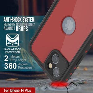 Funda resistente al agua IP68 para iPhone 14 Plus, Punkcase [Rojo] [Serie StudStar] [Ajuste Fino]