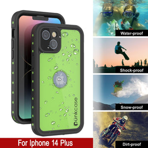 Funda resistente al agua IP68 para iPhone 14 Plus, Punkcase [Verde claro] [Serie StudStar] [Ajuste delgado] [A prueba de suciedad]