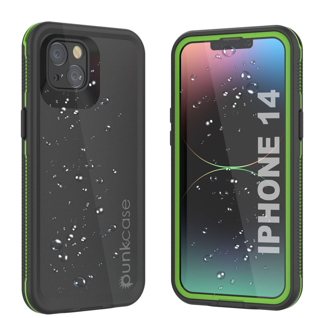 Punkcase iPhone 14 Estuche Impermeable [Serie Aqua] Cubierta de Armadura [Negro-Verde]