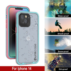Funda impermeable Punkcase para iPhone 14 [Serie Aqua] Cubierta Blindada [Rosa Transparente] [Parte trasera transparente]