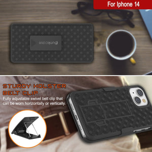 Funda para iPhone 15 con protector de pantalla de vidrio templado, clip de cinturón y soporte incorporado [Lila]
