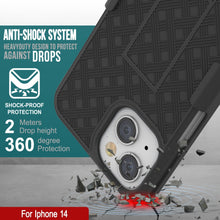 Cargar imagen en el visor de la galería, Funda Punkcase para iPhone 14 con protector de pantalla de vidrio templado, clip de cinturón y soporte incorporado [Negro]
