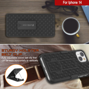 Funda Punkcase para iPhone 14 con protector de pantalla de vidrio templado, clip de cinturón y soporte incorporado [Negro]