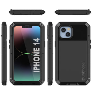 Carcasa metálica para iPhone 14, resistente y de grado militar con cubierta de armadura [a prueba de golpes] de cuerpo completo [negra].