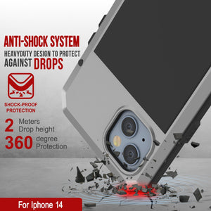 Fundas para iPhone 14 de Metal, Cubierta de armadura de grado militar resistente [a prueba de golpes] Cuerpo completo rígido [plata].