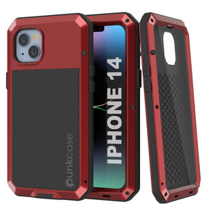 Funda de metal para iPhone 14, cubierta resistente de grado militar [a prueba de golpes] de cuerpo completo [rojo].