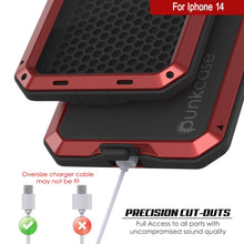 Cargar imagen en el visor de la galería, Funda de metal para iPhone 14, cubierta resistente de grado militar [a prueba de golpes] de cuerpo completo [rojo].
