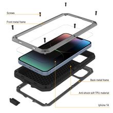 Cargar imagen en el visor de la galería, Fundas para iPhone 14 de Metal, Cubierta de armadura de grado militar resistente [a prueba de golpes] Cuerpo completo rígido [plata].
