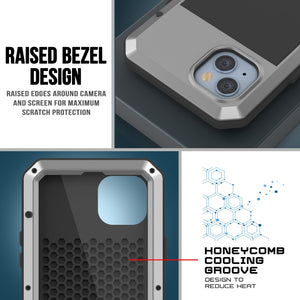 Fundas para iPhone 14 de Metal, Cubierta de armadura de grado militar resistente [a prueba de golpes] Cuerpo completo rígido [plata].