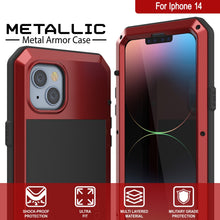 Cargar imagen en el visor de la galería, Funda de metal para iPhone 14, cubierta resistente de grado militar [a prueba de golpes] de cuerpo completo [rojo].
