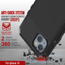 Cargar imagen en el visor de la galería, Carcasa metálica para iPhone 14, resistente y de grado militar con cubierta de armadura [a prueba de golpes] de cuerpo completo [negra].

