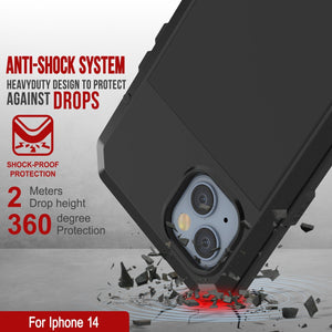 Carcasa metálica para iPhone 14, resistente y de grado militar con cubierta de armadura [a prueba de golpes] de cuerpo completo [negra].