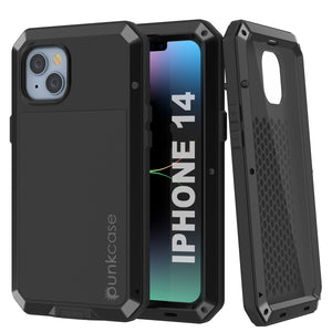 Carcasa metálica para iPhone 14, resistente y de grado militar con cubierta de armadura [a prueba de golpes] de cuerpo completo [negra].