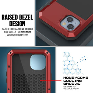 Funda de metal para iPhone 14, cubierta resistente de grado militar [a prueba de golpes] de cuerpo completo [rojo].