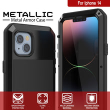 Cargar imagen en el visor de la galería, Carcasa metálica para iPhone 14, resistente y de grado militar con cubierta de armadura [a prueba de golpes] de cuerpo completo [negra].
