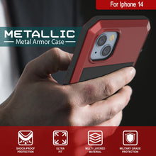 Cargar imagen en el visor de la galería, Funda de metal para iPhone 14, cubierta resistente de grado militar [a prueba de golpes] de cuerpo completo [rojo].
