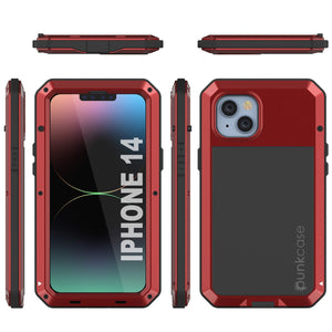 Funda de metal para iPhone 14, cubierta resistente de grado militar [a prueba de golpes] de cuerpo completo [rojo].