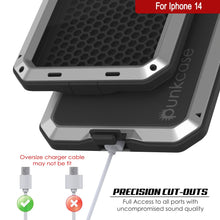 Cargar imagen en el visor de la galería, Fundas para iPhone 14 de Metal, Cubierta de armadura de grado militar resistente [a prueba de golpes] Cuerpo completo rígido [plata].
