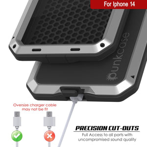 Fundas para iPhone 14 de Metal, Cubierta de armadura de grado militar resistente [a prueba de golpes] Cuerpo completo rígido [plata].