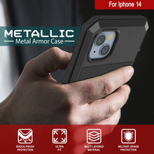 Cargar imagen en el visor de la galería, Carcasa metálica para iPhone 14, resistente y de grado militar con cubierta de armadura [a prueba de golpes] de cuerpo completo [negra].
