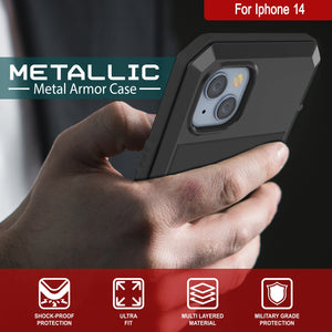 Carcasa metálica para iPhone 14, resistente y de grado militar con cubierta de armadura [a prueba de golpes] de cuerpo completo [negra].