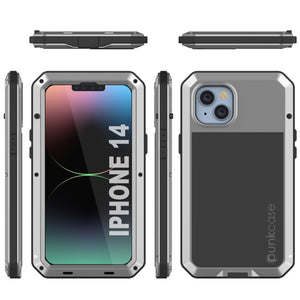 Fundas para iPhone 14 de Metal, Cubierta de armadura de grado militar resistente [a prueba de golpes] Cuerpo completo rígido [plata].