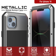 Cargar imagen en el visor de la galería, Fundas para iPhone 14 de Metal, Cubierta de armadura de grado militar resistente [a prueba de golpes] Cuerpo completo rígido [plata].
