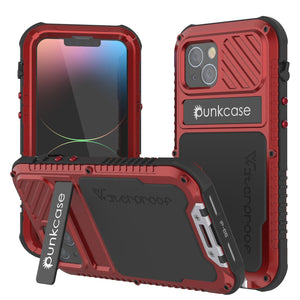 Carcasa iPhone 14 Metal Extreme 3.0, Cubierta de alta resistencia de grado militar [a prueba de golpes], Carcasa impermeable de aluminio [roja].
