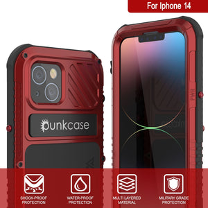 Carcasa iPhone 14 Metal Extreme 3.0, Cubierta de alta resistencia de grado militar [a prueba de golpes], Carcasa impermeable de aluminio [roja].