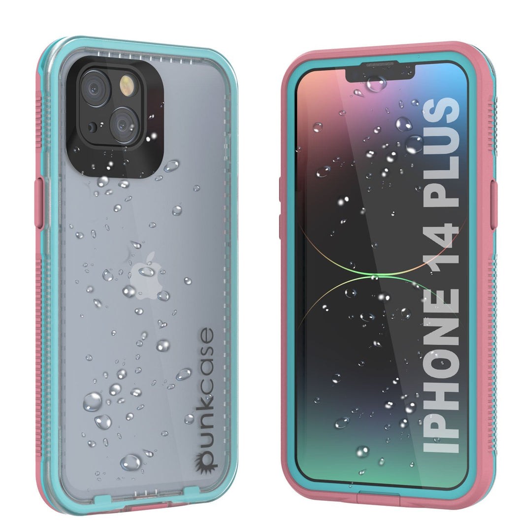 Punkcase iPhone 14 Plus Waterproof Case [Serie Aqua] Funda Resistente [Rosa Transparente] [Parte Trasera Transparente]