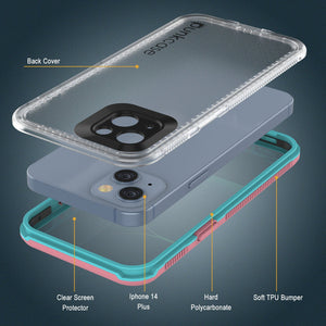 Punkcase iPhone 14 Plus Waterproof Case [Serie Aqua] Funda Resistente [Rosa Transparente] [Parte Trasera Transparente]