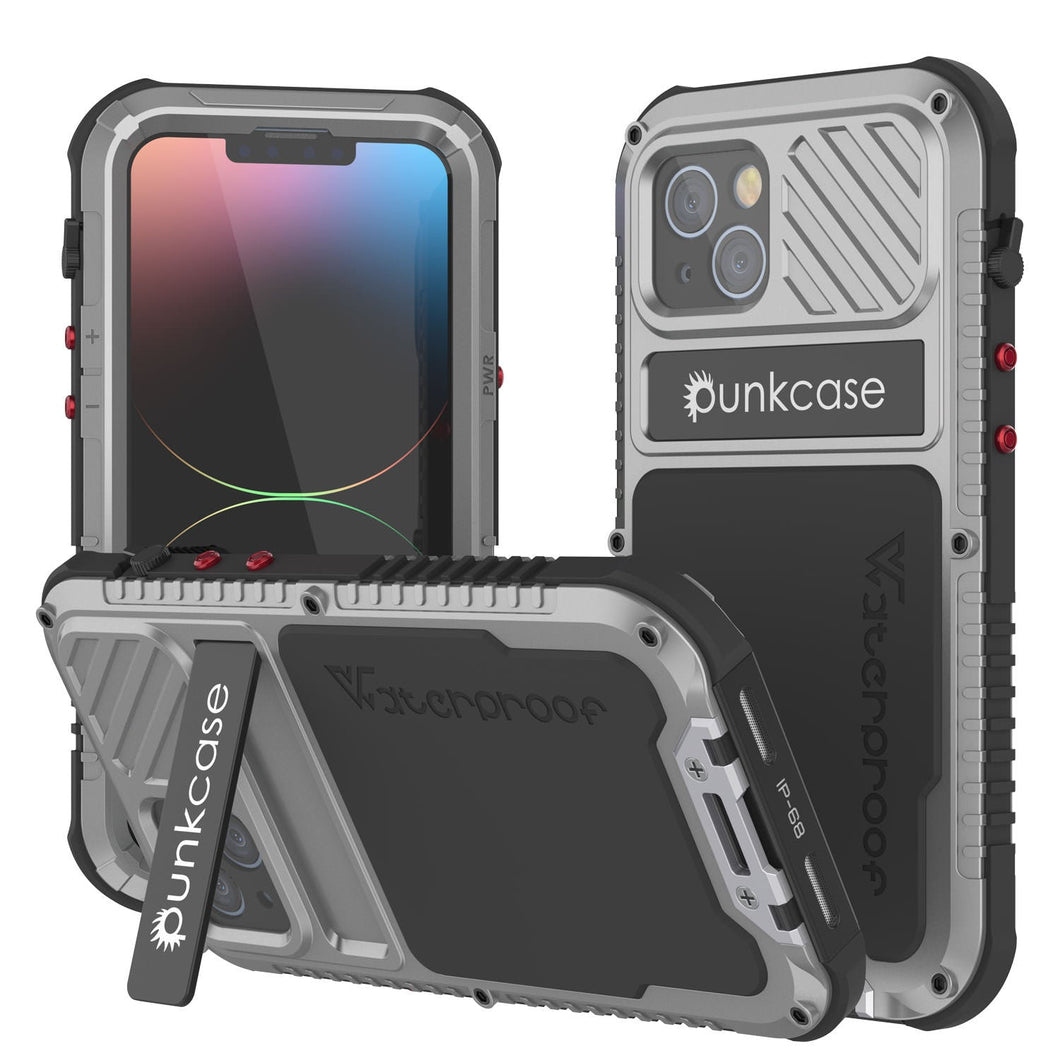 Estuche impermeable de aluminio Metal Extreme 3.0 Series para iPhone 16 Plus con protección IP68, protector de pantalla incorporado y soporte [plateado]