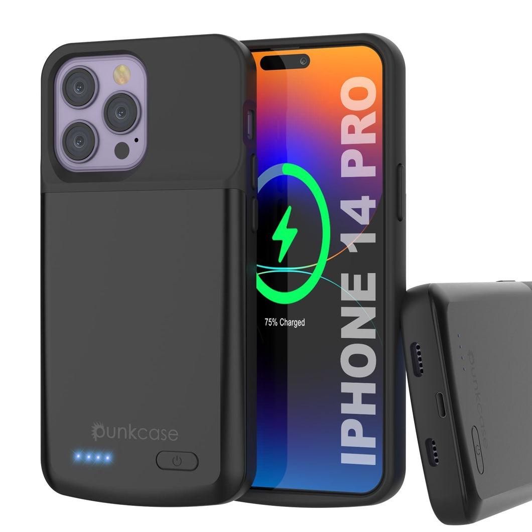 Funda de batería iPhone 15 Pro, PunkJuice Power Bank de carga rápida de 5000mAH con protector de pantalla | [Morado]