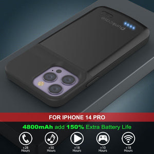 Funda de batería para iPhone 15 Pro, PunkJuice 5000mAH Power Bank de carga rápida con protector de pantalla | [Negro]