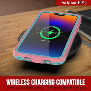 Carcasa resistente al agua para iPhone 14 Pro de Punkcase [Serie Aqua] Cubierta de armadura [Rosa Claro] [Parte trasera transparente]