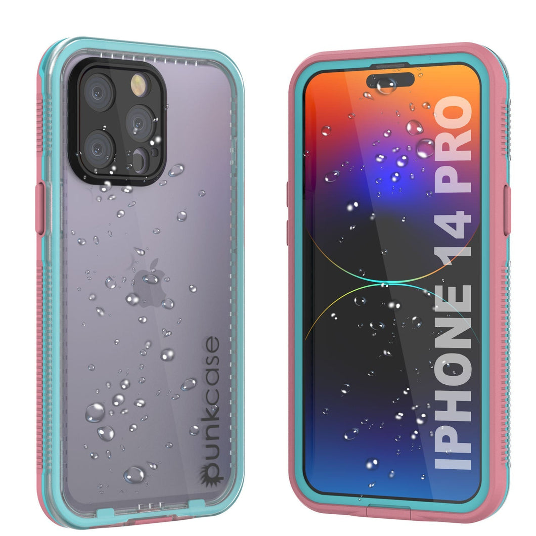 Carcasa resistente al agua para iPhone 14 Pro de Punkcase [Serie Aqua] Cubierta de armadura [Rosa Claro] [Parte trasera transparente]