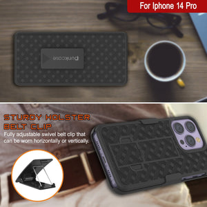 Funda Punkcase para iPhone 14 Pro con protector de pantalla de vidrio templado, clip para cinturón y soporte integrado [Negro]