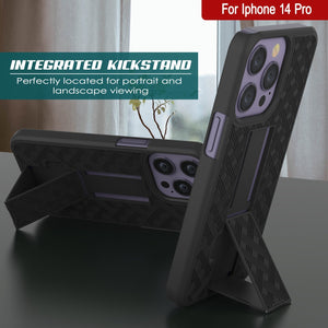 Funda Punkcase para iPhone 14 Pro con protector de pantalla de vidrio templado, clip para cinturón y soporte integrado [Negro]