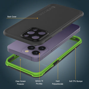 Fundas a prueba de agua para iPhone 14 Pro Max de Punkcase [Serie Aqua] Cubierta blindada [Negro-Verde]