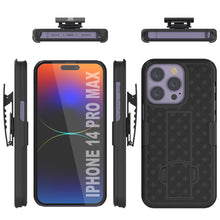 Cargar imagen en el visor de la galería, Funda para iPhone 15 Pro Max con protector de pantalla de vidrio templado, clip de cinturón y soporte incorporado [Rojo].
