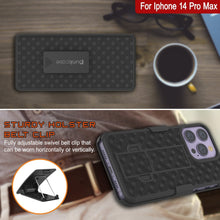 Cargar imagen en el visor de la galería, Funda para iPhone 15 Pro Max con protector de pantalla de vidrio templado, clip de cinturón y soporte incorporado [Rojo].
