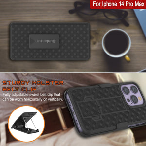 Funda para iPhone 15 Pro Max con protector de pantalla de vidrio templado, clip de cinturón y soporte incorporado [Rojo].