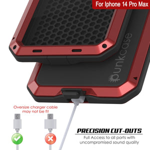 Funda de metal para iPhone 14 Pro Max, cubierta de armadura resistente de grado militar [a prueba de golpes], cuerpo completo duro [rojo]