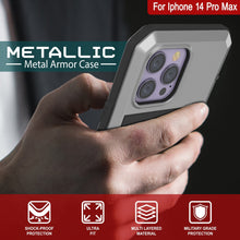 Cargar imagen en el visor de la galería, Funda de metal para iPhone 14 Pro Max, resistente de alta calidad de grado militar [a prueba de golpes] cuerpo completo duro [plateado].
