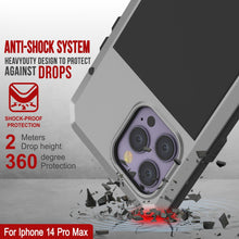 Cargar imagen en el visor de la galería, Funda de metal para iPhone 14 Pro Max, resistente de alta calidad de grado militar [a prueba de golpes] cuerpo completo duro [plateado].
