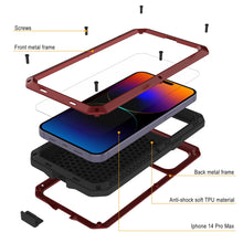 Load image into Gallery viewer, Funda de metal para iPhone 14 Pro Max, cubierta de armadura resistente de grado militar [a prueba de golpes], cuerpo completo duro [rojo]
