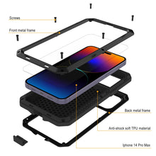 Cargar imagen en el visor de la galería, Carcasa Metálica para iPhone 14 Pro Max, Funda Resistente de Grado Militar [a prueba de golpes] Cuerpo Completo Resistente [Negro]

