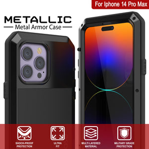 Carcasa Metálica para iPhone 14 Pro Max, Funda Resistente de Grado Militar [a prueba de golpes] Cuerpo Completo Resistente [Negro]