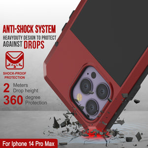 Funda de metal para iPhone 14 Pro Max, cubierta de armadura resistente de grado militar [a prueba de golpes], cuerpo completo duro [rojo]